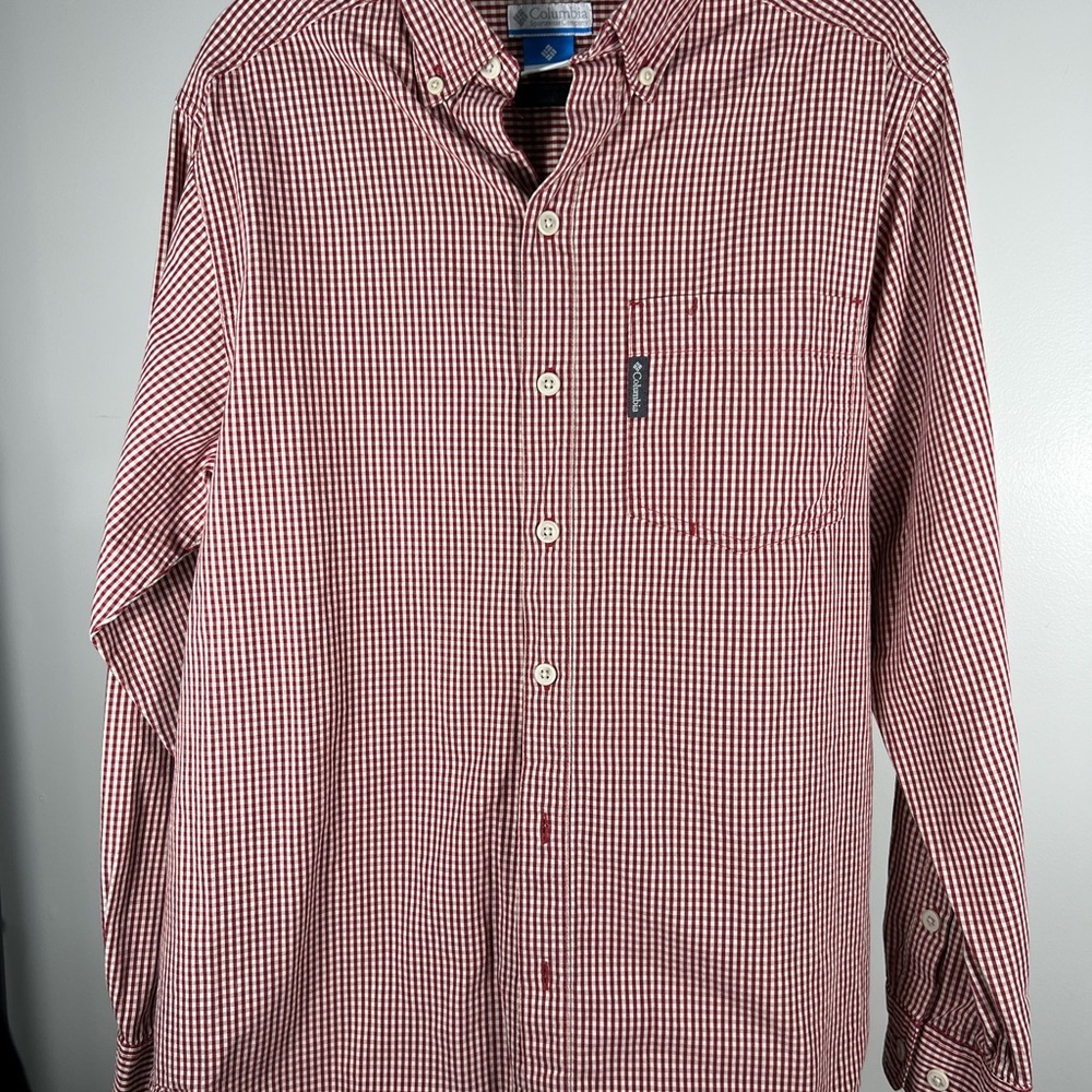 Columbia Men's Red and White Checkered Button‎ Down Shirt
